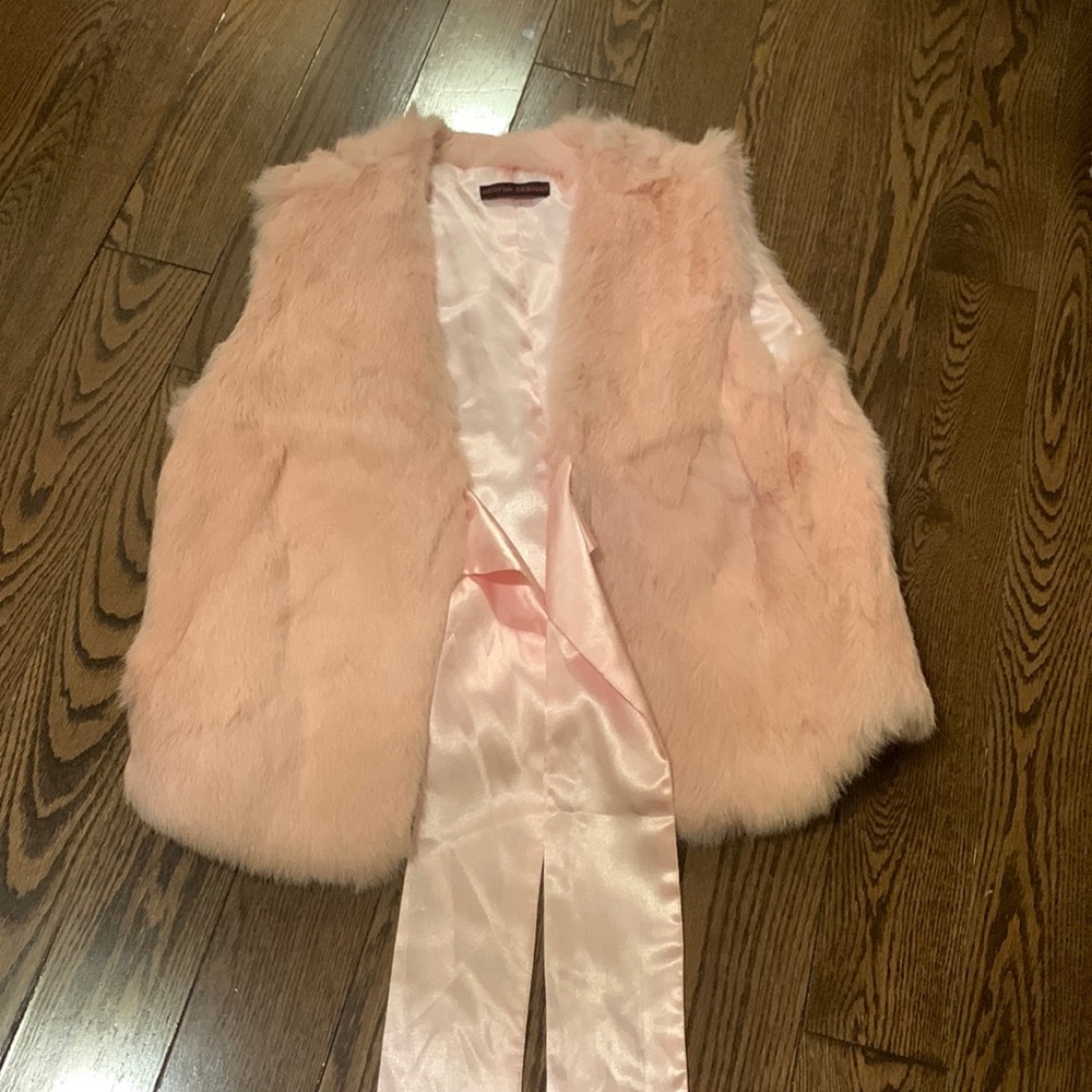 Baby pink fur vest red fish designs